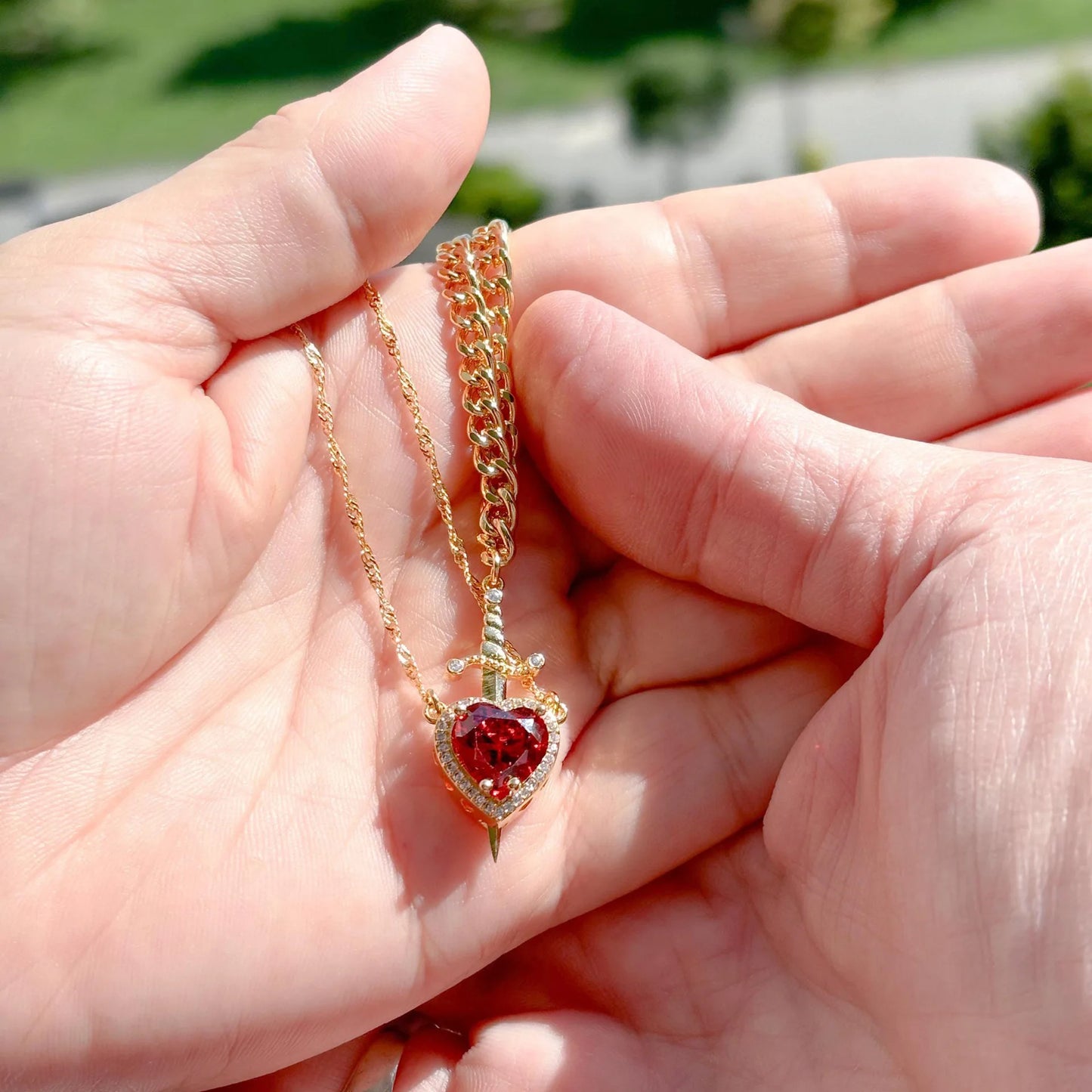 Heart & Sword Couple Necklace Set Valentine Gift